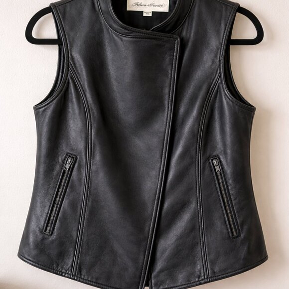 Fifteen Twenty Jackets & Blazers - Fifteen Twenty Black Leather Moto Vest Asym Zip Waterfall High Low Back Size L